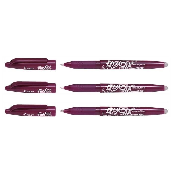 Lot De 3 Stylos Roller PILOT FRIXION Ball 07 - Encre Effaçable - Pointe Moyenne 0,35 Mm - Rose