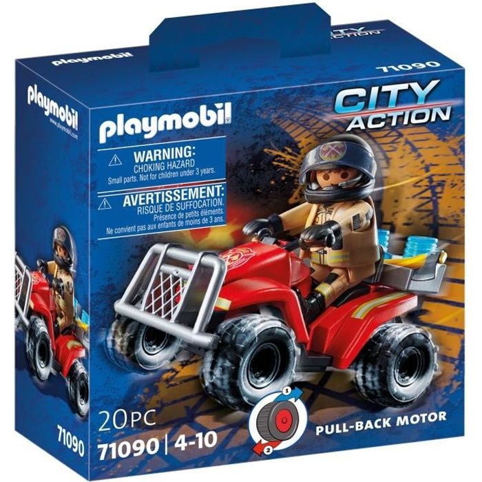 PLAYMOBIL - 71090 - Pompier et quad - Enfant 4 ans - Playmobil City Action  - Plastique - Bleu - Cdiscount Jeux - Jouets