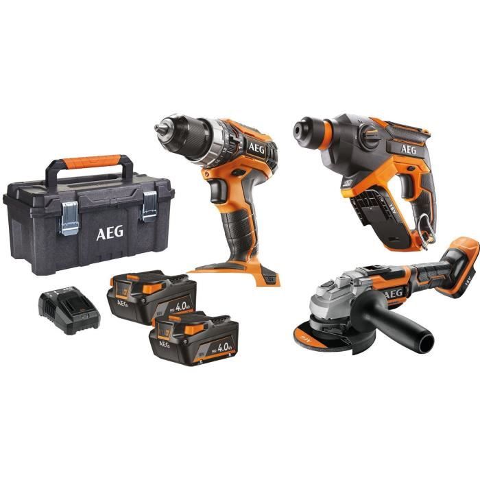 Pack perceuse à percussion + perforateur brushless + meuleuse 125 mm Brushless - AEG POWERTOOLS - 18