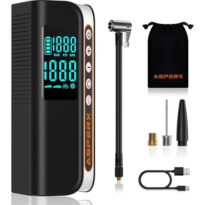 Gonfleur Pneus Portable Rapide 3x - Compresseur à Air Avec écran LED, 4 Embouts, Pour Voiture, Vélo, Ballons - 4