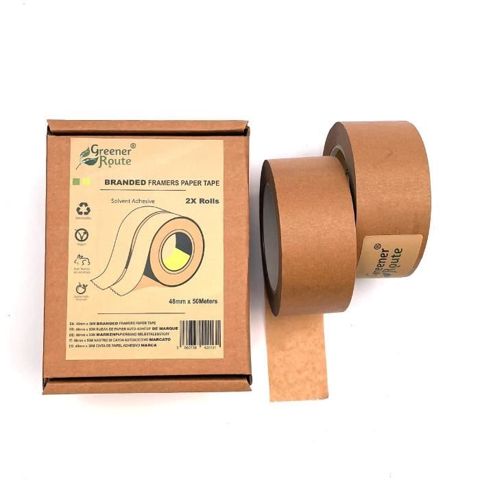 Ruban Adhésif Kraft écologique 50mm X 50m - Papier Recyclable, Biodégradable - Adhésif Fort, Déchirable à La Main - Pour Emballage Carton