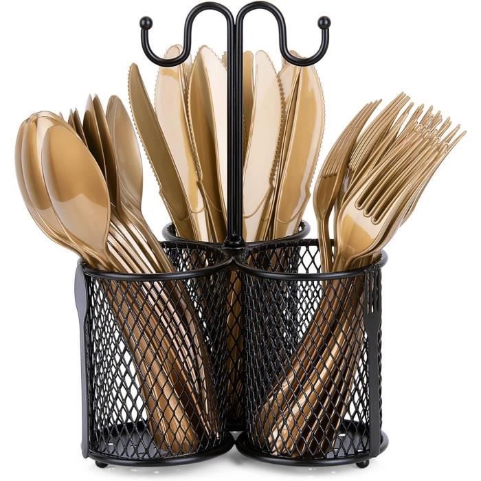 2 Pots à Ustensiles En Inox - Égouttoir à Couverts Avec Trou D'Évacuation Pour Couteaux, Cuillères & Fourchettes - 6