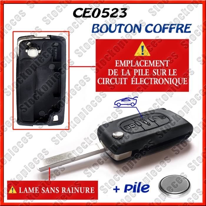 Coque clé plip boitier 2 boutons Peugeot 207-307-308-3008-5008