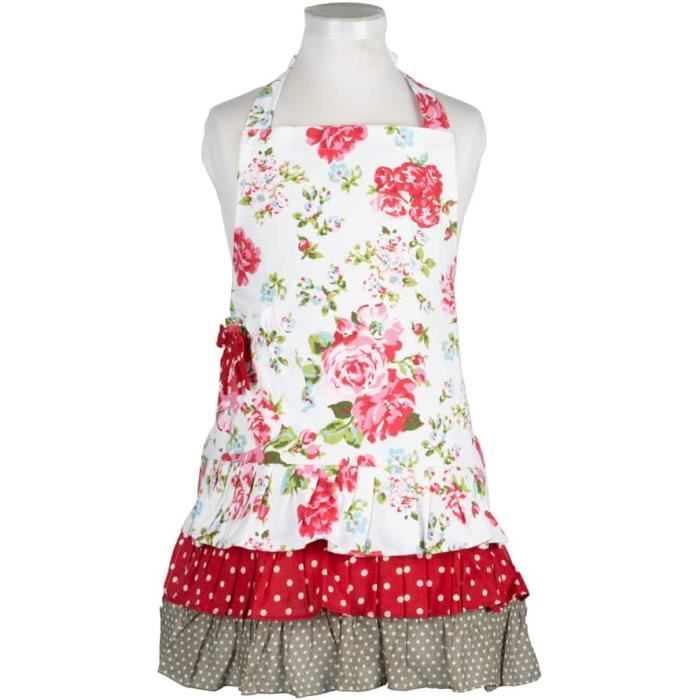 VALINK Tablier De Cuisine Vintage à Volants Motif Floral - Avec Poches, Pour Femmes Et Filles