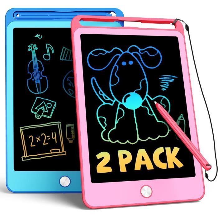 Lot De 2 Tablettes D'Écriture LCD 8,5 Pouces Pour Enfants - Écran Coloré Effaçable, Stylo Attaché - Éducatif, Anti-Gaspillage, Cadeau 3 Ans Et Plus