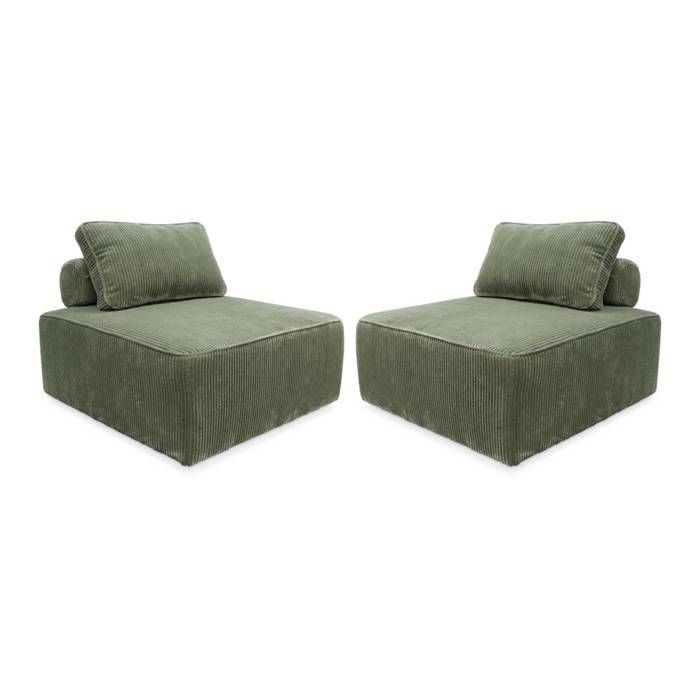Lot de 2 chauffeuses pour canapé modulable velours côtelé vert avec un coussin