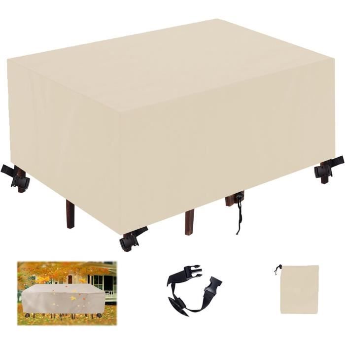 Nsodinevus Housse Table De Jardin 130x130x80cm Argent 420d Oxford Tissu ImperméAble Anti-UV Pour ExtéRieur/Rotin Rectangulaire Bache De Protection Exterieur Avec Corde Et Boucle Verrouillage