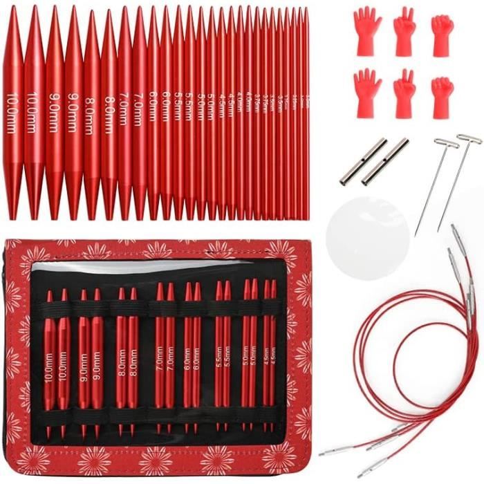 Kit Aiguilles à Tricoter Circulaires Interchangeables Bambou - 13 Tailles 3-10 Mm, 4 Câbles, étui - Pour Tous Niveaux