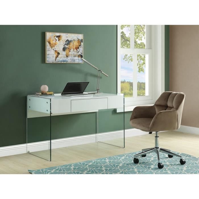 chaise de bureau - vente-unique - pega - velours - beige - réglable en hauteur - avec accoudoirs - a roulettes