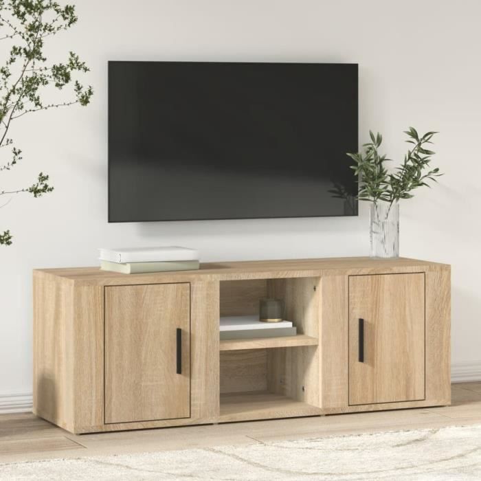 ESTINK Meuble TV Chêne Sonoma 120x40,5x35 Cm Bois D'ingénierie 111680