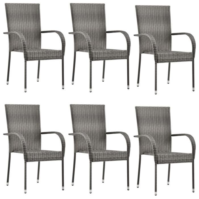 Chaises d'extérieur empilables en résine tressée gris - VIDAXL - Contemporain - Pour 6 personnes