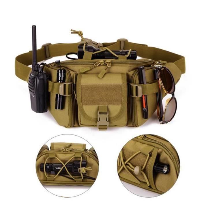 Sac Banane Tactique Militaire | Nylon Résistant | Pour Randonnée, Vélo, Camping | Multi-poches