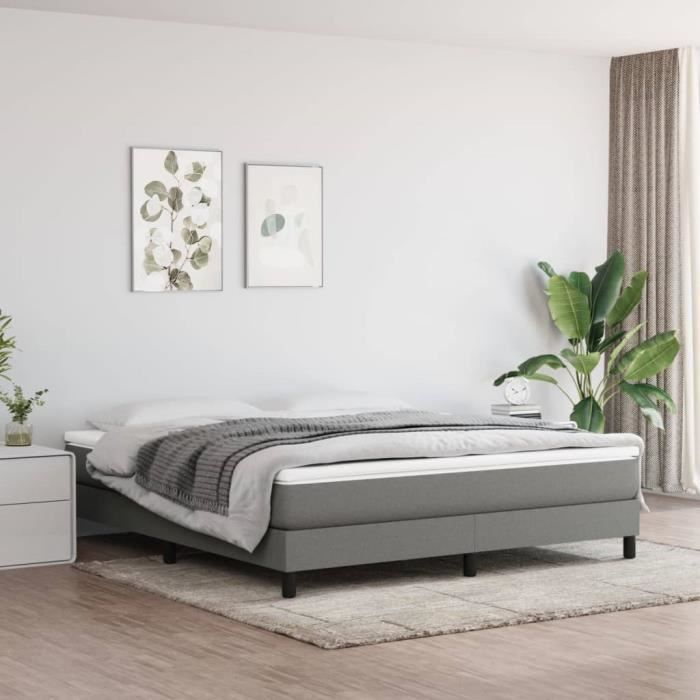 Sommier à ressorts - ZERODIS - 180x200 cm - Tissu 100% polyester - Gris foncé - 2 places