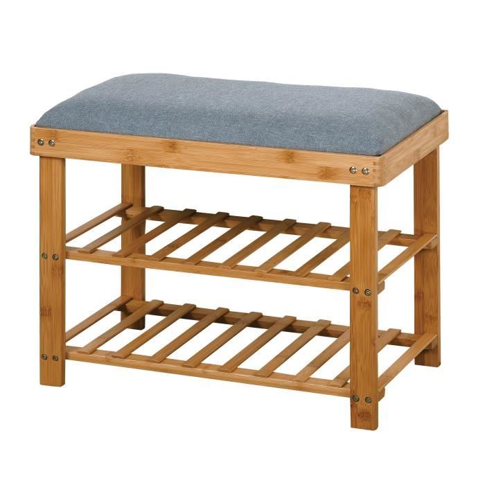Banc à Chaussures En Bambou Avec Siège Rembourré - Rangement Pour 4 à 8 Paires, 50/70x32x45 Cm - 6