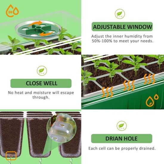 Mini Serre Intérieure BITOYO - 10 Plateaux 120 Cellules Avec Couvercle - Pour Germination Graines