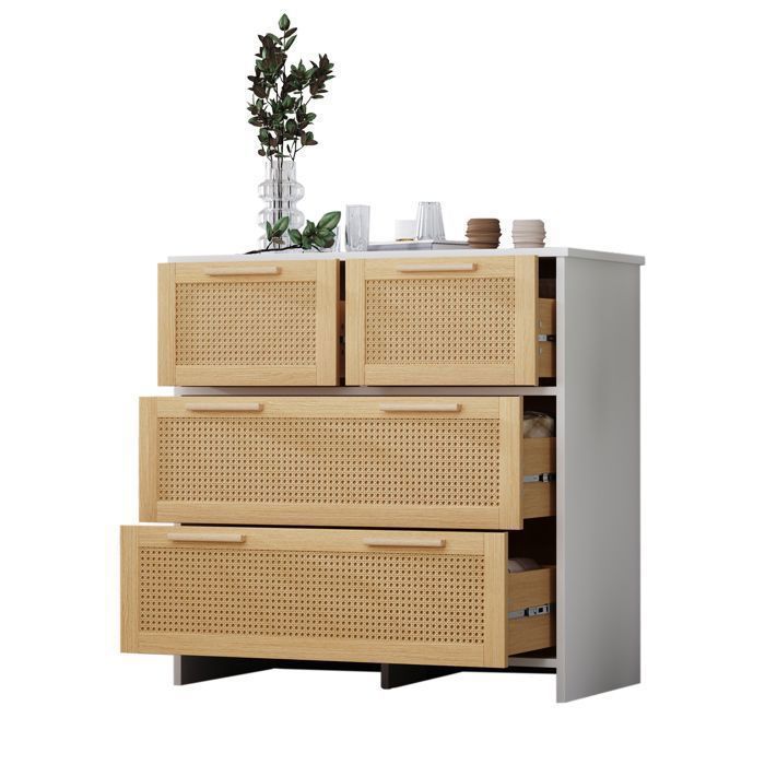 Commode Rustique avec 4 Tiroirs en rotin,Meuble de rangement,Pieds en Commode Rustique avec 4 Tiroirs en rotin,Meuble de rangement,Pieds en