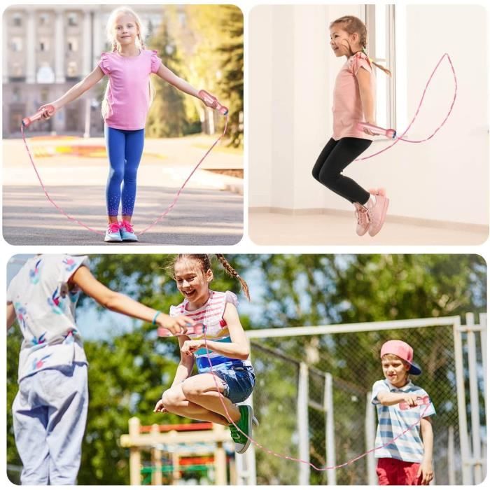 corde à sauter enfant,corde a sauter reglable pour garçons et filles 3-12  ans, jeu scolaire activité de plein air des exercices de
