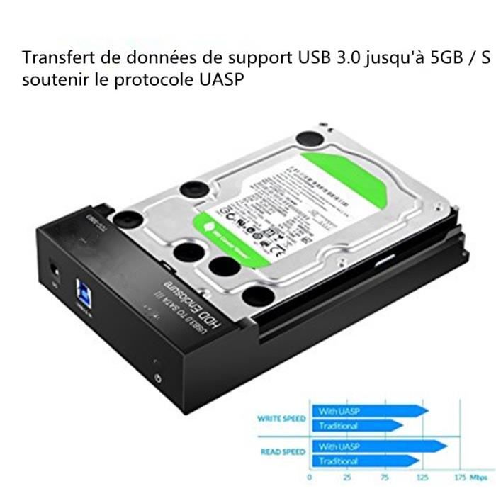 Boîtier USB 3.0 / e SATA externe pour disque dur SATA 3,5 - Boîtier HDD /  SSD SATA III sans tiroir avec UASP