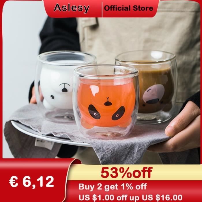 Tasse À Café En Verre À Double Paroi - Personnalisable - 250 Ml - Ours