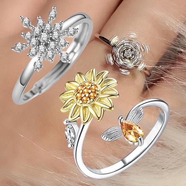 Bague Anti stress En Acier Inoxydable Rotation Libre Pour Femme