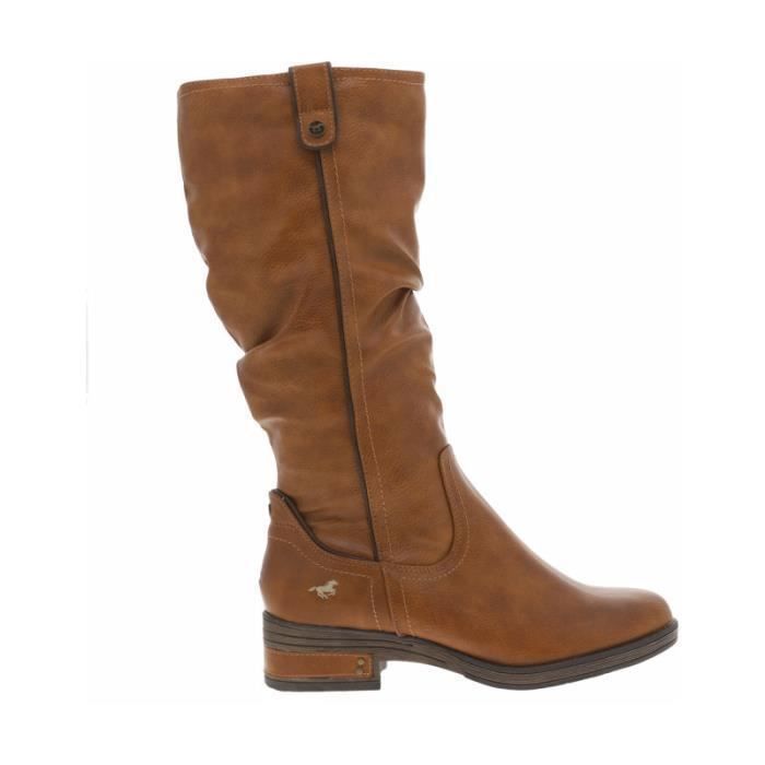 Bottes Femme MUSTANG Cognac Haute Talon Plat Doublure
