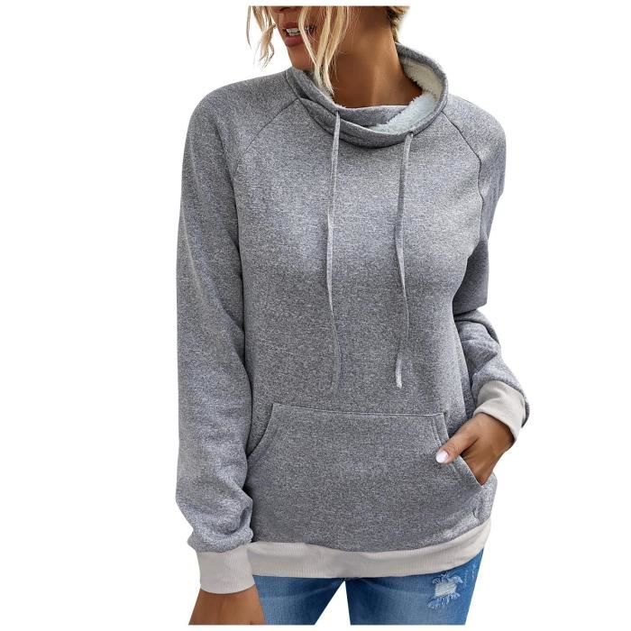 Sweat Femme 2020 mode couleur unie col montant manches longues