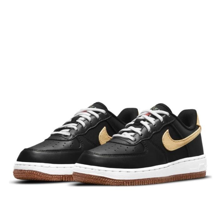 Basket Nike AIR FORCE 1 LOW Cadet Noir Jaune Blanc Cuir Enfant Lacets