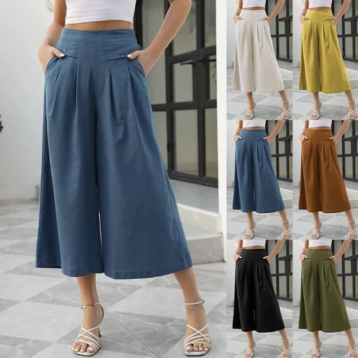 Pantalon Femme Fluide Large Grande Taille Ete Decontractee Pantacourt 7 8 Taille Elastique Jupe Culotte Fluide Pantalon Ample Terre Terre verte Cdiscount Pret a Porter