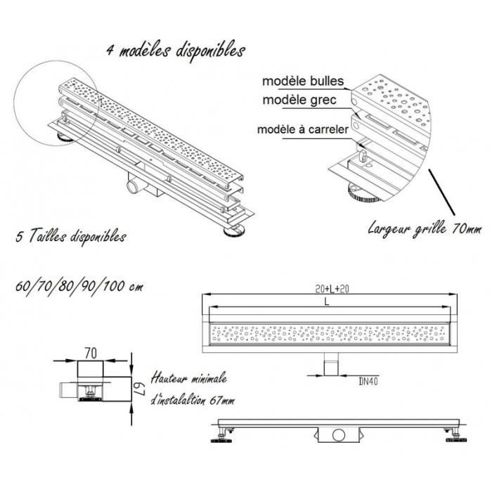 80 cm Caniveau de douche à l'italienne - Vagues - Cdiscount Bricolage