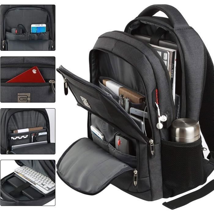 Sac à Dos 15,6" Unisexe - Port USB, Compartiment Ordinateur, Résistant à L'eau - Noir Kaki
