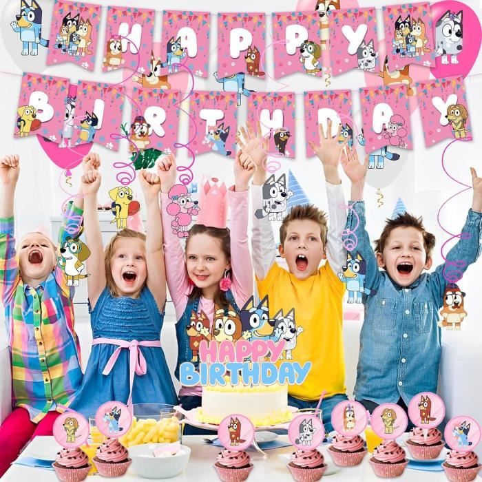 Kit Décoration Anniversaire Bluey - 60 Pièces Pour 10 Invités, Nappe, Assiettes, Ballons