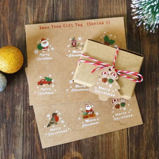96 pcs Étiquettes de Cadeaux Noël Emballage de Cadeaux de Joyeux Noel Étiquettes Cadeau Noël Kraft Papier De Noël Étiquettes De Cadeau Décoration D/'arbre de Noël Etiquette Papier Kraft Noel