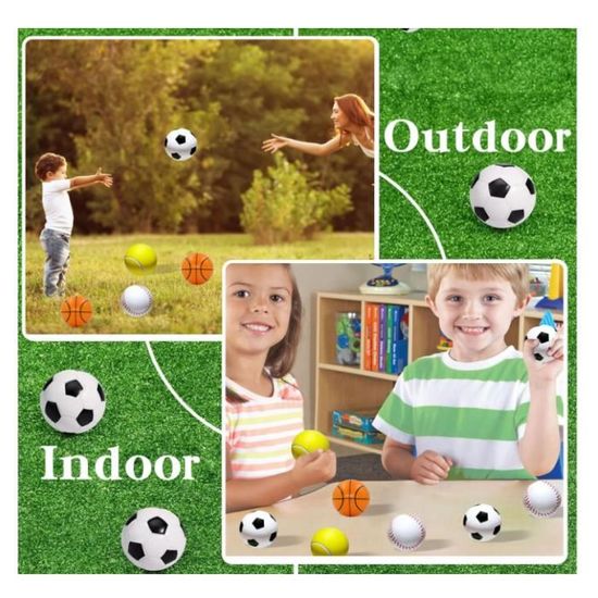 LOT 12 Balles En Mousse – Mini Basket, Foot, Baseball, Tennis – Souples 6,3 Cm – Pour Enfants, Adultes – Intérieur Et Extérieur