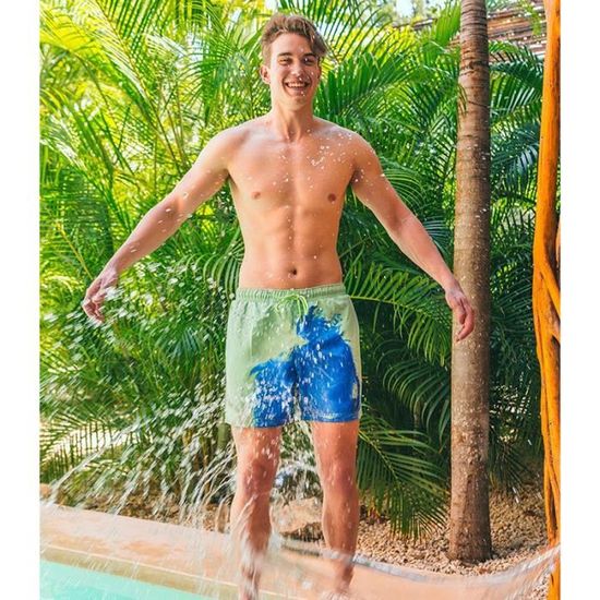 Maillot de Bain Short Homme Couleur change lorsqu il est mouille du vert au bleu Taille elastiquee Vert bleu Taille S