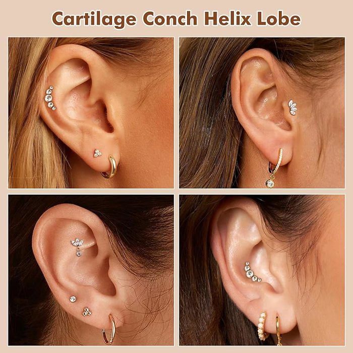 Kit Piercing 13 Pièces Acier Chirurgical - Studs Pour Tragus, Nez, Lèvre | Hypoallergénique, Plaqué Or/argent | Tailles 16G/18G/20G - 8