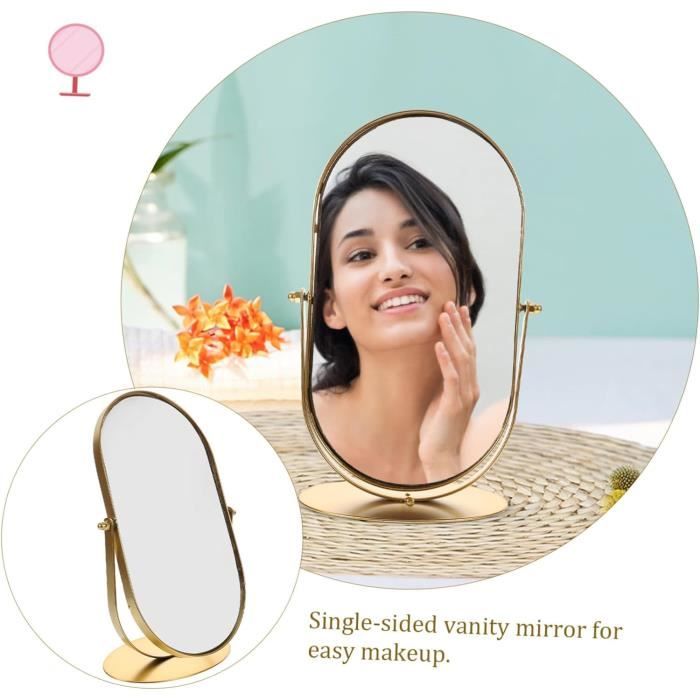 Miroir De Table Rectangulaire Avec Support En Bois Et Métal - Miroir Pivotant Pour Maquillage, Salle De Bain, Chambre - 21x16 Cm - 10