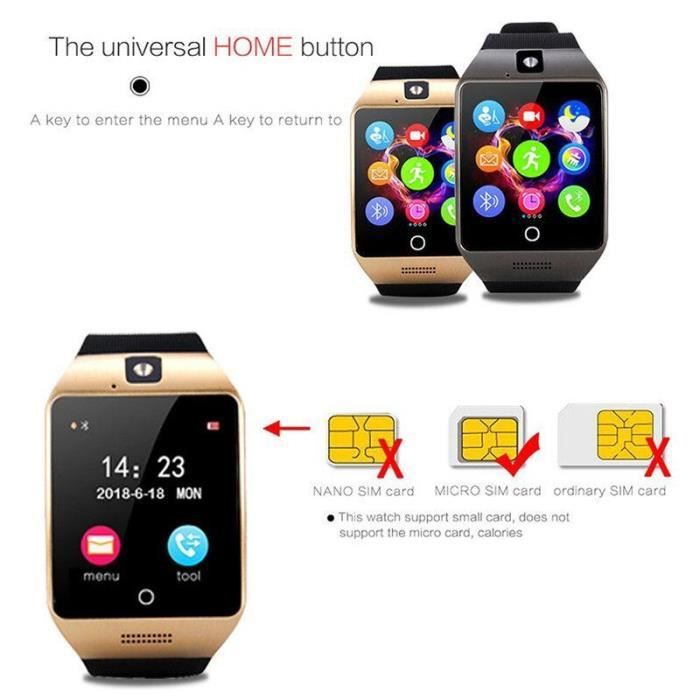 Montre connect e Montre intelligente horloge Q18 SmartWatch