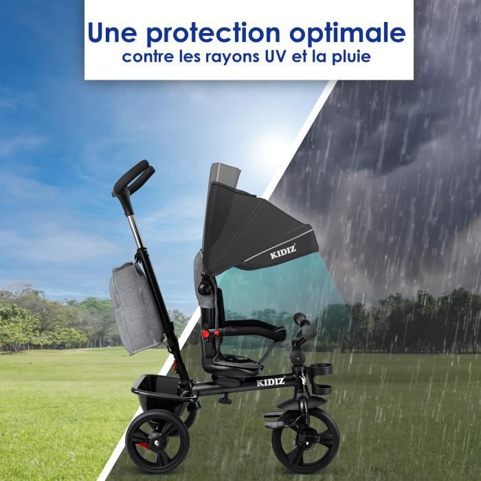 KIDIZ Tricycle 5-en-1 Évolutif – Poussette, Trotteur, Guidé – Siège 360°, Panier, Porte-gobelet – Dès 1 An