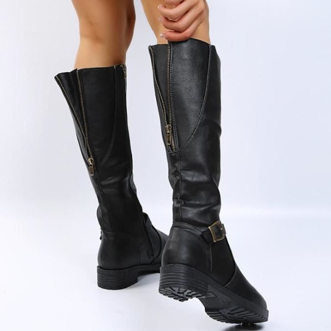Bottes Femme Joli Couleur Unie Confortable Cuir Noir Bradley
