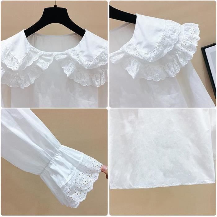 Chemise Chemise a col claudine en dentelle pour femme chemisier blanc haut d ete printemps black E3412 Blanc Cdiscount Pret a Porter