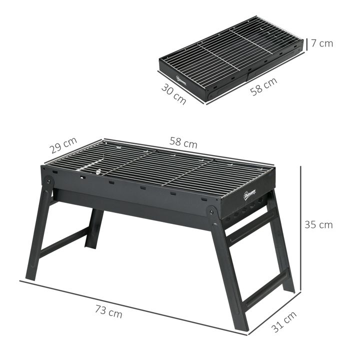 Barbecue au charbon de bois - Outsunny - étagères pliables, thermomètre, roues - housse de protection - 116x67x101cm - métal - noir - Jardin