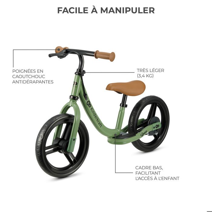 Kinderkraft SPACE Draisienne évolutive – Métal, Poids 3,6 Kg – Roues Mousse 28 Cm – Frein à Main, Sacoche Et Sonnette – Dès 80 Cm