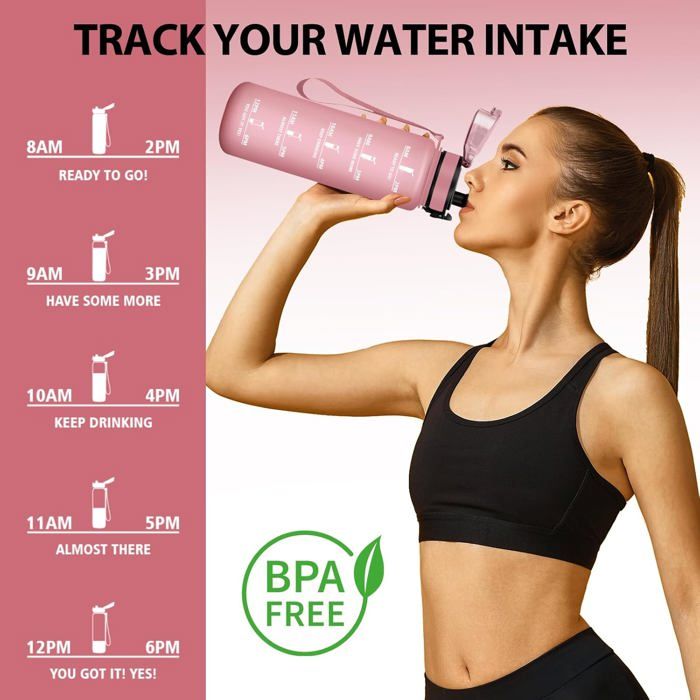 Gourde 500ml Avec Filtre Et Marqueur Temps - Motivante, Anti-Fuite Pour Enfants Et Sport