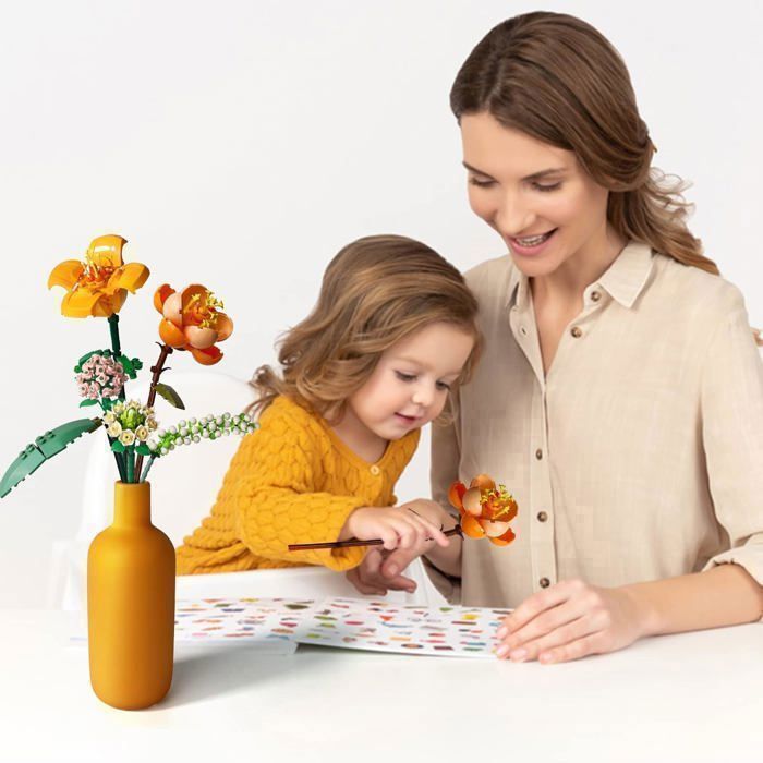 Kit de Construction Bouquet de Fleurs, 701 PCS Flowers Artificielles avec Roses Pourpres et Noires, Cadeau pour Enfants 6+ Noël, Adultes pour Lui ou Elle Saint-Valentin Fête des Mères Anniversaire