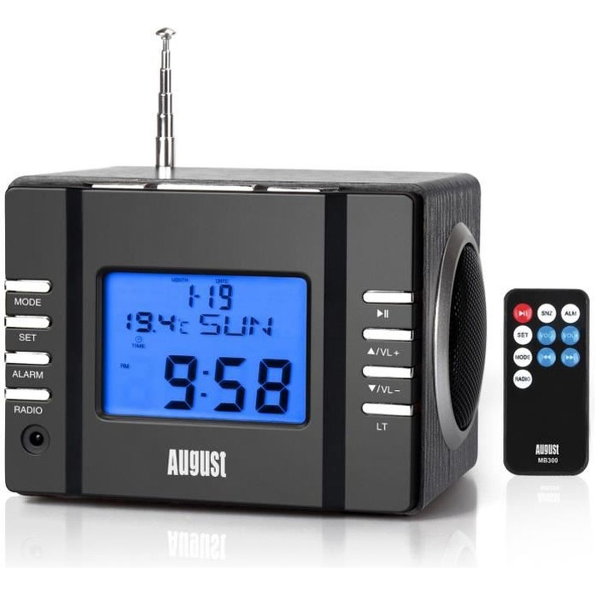 Radio Reveil Usb Mp3 Noir August Mb300 Port Usb Fm Carte Sd