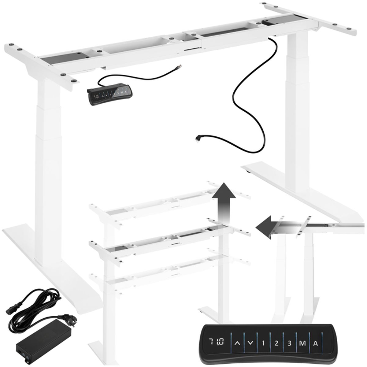 TECTAKE Bureau Assis Debout Pied de Bureau Réglable en Hauteur