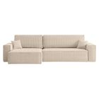 LOUNGITUDE Canapé FARAH d'angle max réversible et convertible 5 places en velours côtelé - Beige