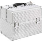 AREBOS Valise de Maquillage | 15L 5 Compartiments | Aluminium | Motif Diamant | 2 étagères Pliantes |Argenté