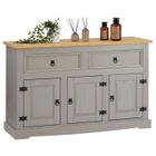 IDIMEX Buffet salle à manger TEQUILA L 133 cm en bois massif gris avec 3 portes et 2 tiroirs meuble de rangement bas