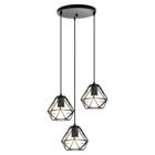 Suspension Luminaire Industrielle 3 Lumières en Disque Rétro Lustre Cage Diamant E27 16cm Noir - WOTTES